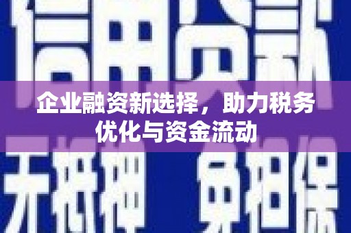 沙洋企业融资新选择，助力税务优化与资金流动